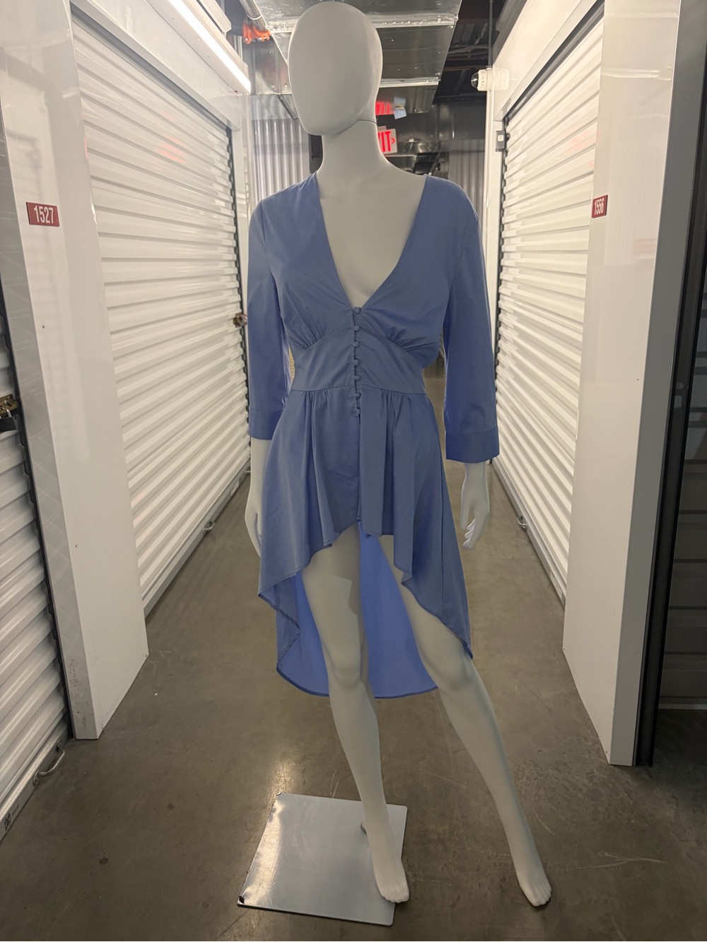NEW YORK & COMPANY BLUE HIGH LOW BUTTON FRONT MIDI DRESS NWT MEDIUM